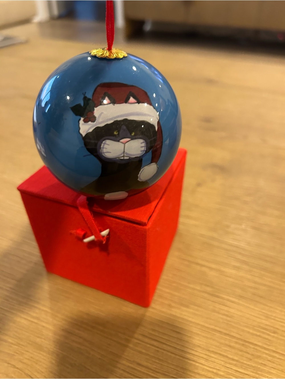Li Bien Hand-Painted Glass Meowy Christmas Ornament
